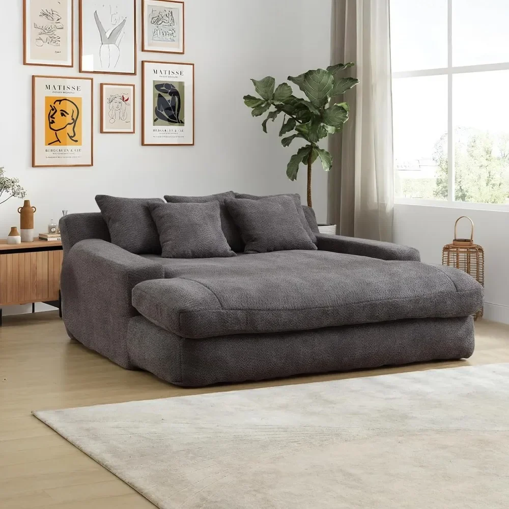 66.93" W Oversized Chaise Lounge Chair Indoor, Chenille Cloud Couch, Upholstered Loveseat Cozy Chaise with 5 Pillows,Comfy Deep