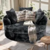 59 Inch Oversized Chaise Lounge Chair Indoor, Round Corduroy Chaise Lounge Sofa Bed with Throw Pillows and Backrest