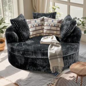 59 Inch Oversized Chaise Lounge Chair Indoor, Round Corduroy Chaise Lounge Sofa Bed with Throw Pillows and Backrest