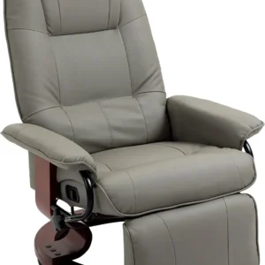 HOMCOM Faux Leather Manual Recliner, Adjustable Swivel Lounge Chair with Footrest, Armrest and Wrapped Wood Base for Living Room