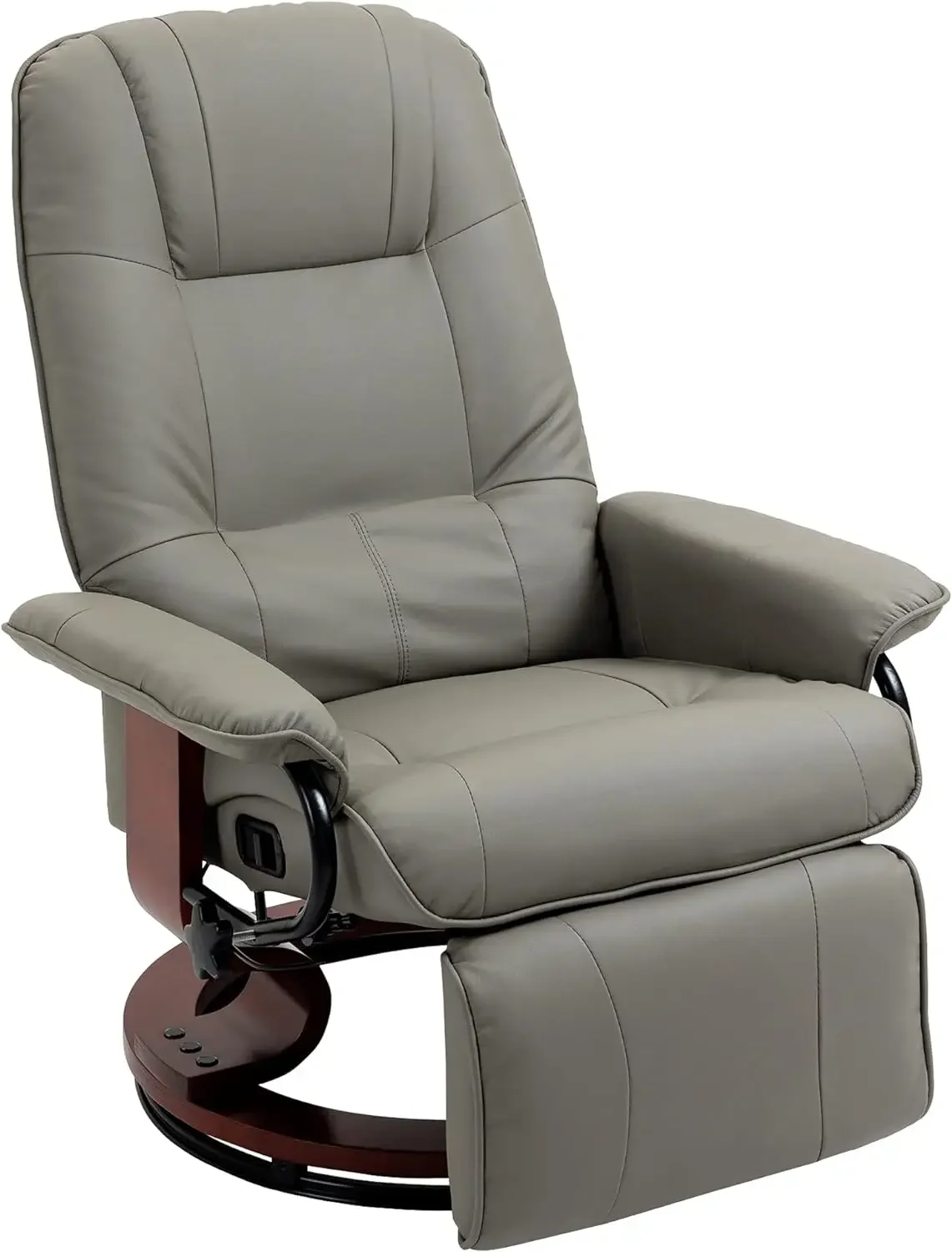 HOMCOM Faux Leather Manual Recliner, Adjustable Swivel Lounge Chair with Footrest, Armrest and Wrapped Wood Base for Living Room