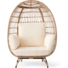 Rattan Egg Chair, Oversized Indoor and Outdoor Lounge Chair with 4 Cushions, Steel Frame, 440 Lbs